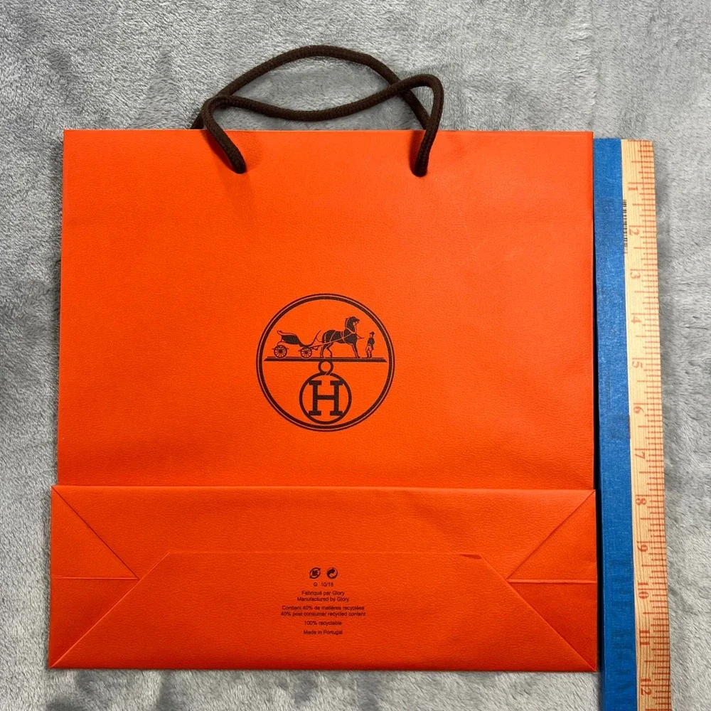 Hermes Shopping‎ Bag 11.5X11.5X3.5 Orange Excellent Logo Paper Rope Handle